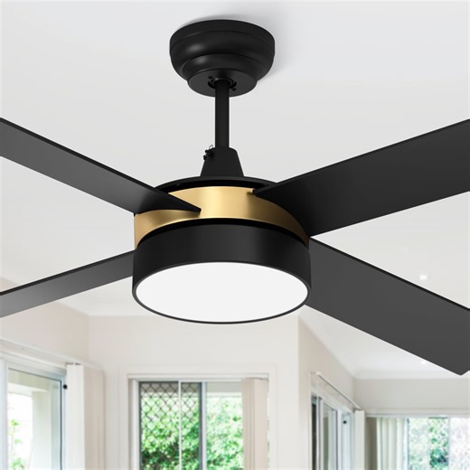 Dextrus 52in Ceiling Fan with Light and Remote, 3 Colors Light Changing, 3 Speed, 4 Blades,Reversible Airflow for Outdoor/Indoor, Black & Gold