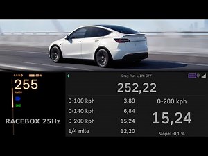 Tesla Y Performance acceleration 0-60 mph 0-100 km/h 100-200-250 kph top max speed GPS 1/4 mile 2024