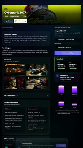Can My PC Run Cyberpunk 2077? Free Check · RTX 4060 FPS