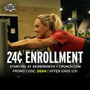 810K views · 23 reactions |  24¢ ENROLLMENT!  Make this new year count by enrolling at Crunch Fitness today for just 24¢ with promo code "2024" at CrunchSeminole.com. Memberships start at $9.99 a month. Offer ends 1/31❗️ | Crunch Fitness | Facebook