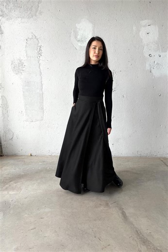 Wool Maxi Wrap Skirt, Long Black Goth Skirt - Etsy