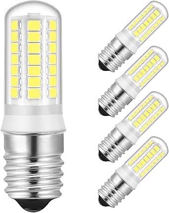 E17 LED Bulb, Dimmable 6000K Cool White, 5W (60W Halogen Replacement),450LM,Flicker-Free LED Corn Bulbs for Microwave, Fit for Whirlpool Maytag GE Kenmore LG Microwave, E17 Intermediate Base, 5-Pack