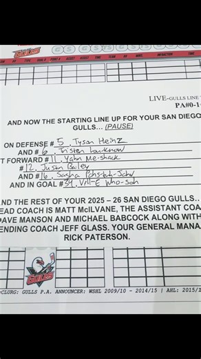 Bird is the Word. 🗣️ Gulls starting lineup vs. Coachella Valley #CVvsSD #SomethingToProve #LoveThisGame #DarrToBe