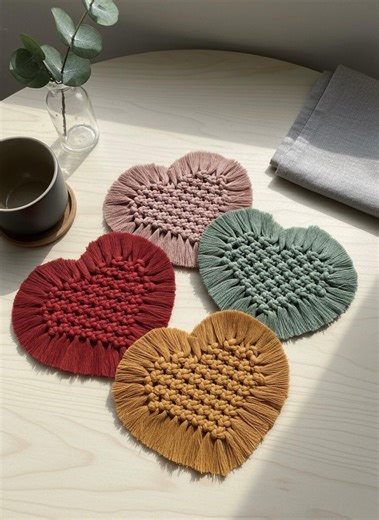 Handmade Macrame Heart Coaster – Boho Cotton Coaster Set, Mug Rug, Gift for Coffee Lovers - Etsy