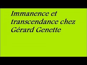 Immanence et transcendance chez Gérard Genette