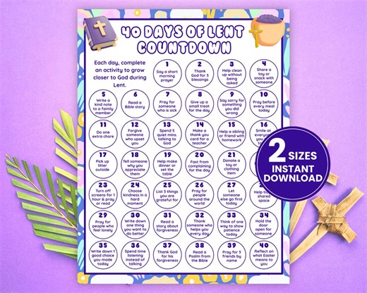 40 Days of Lent Countdown Calendar, Lent for Kids, Catholic Lenten Activities, Sunday School Activities, Holy Week Printable, Bible Lesson - Etsy
