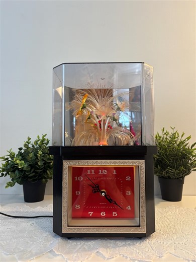 Vintage Floral Fiber Optic Lamp, Rotating Floral Light With Clock, Vintage Fiber Optic Flower Lamp, Fiber Optic Clock Lamp - Etsy