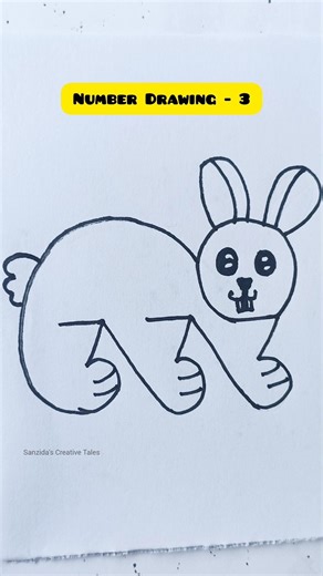 Easy Rabbit Drawing with Number - 3 #easydrawing #pendrawing #shortvideo