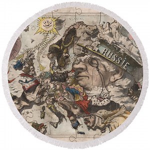 Comic Map of Europe - Caricature - Jigsaw Puzzle - Map Game - Illustrated Map - Historic Europe Map Round Beach Towel by Studio Grafiikka