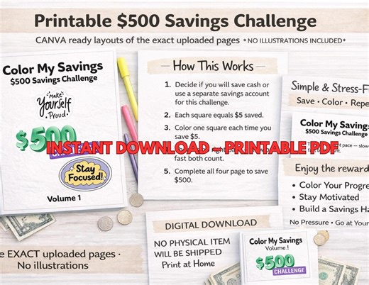 Color My Savings Volume 1 | Printable Savings Challenge | Color-in Money Tracker | Budget Coloring Pages | Financial Self Care - Etsy