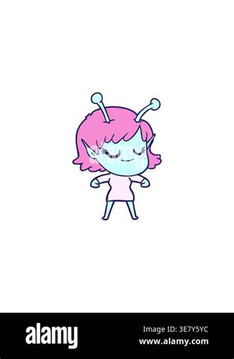 flashy sales animation of smiling alien girl illustration