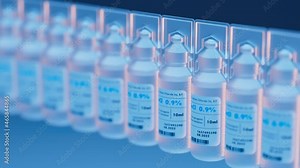 Seamless looping animation of sodium chloride saline ampoules for the hospital.