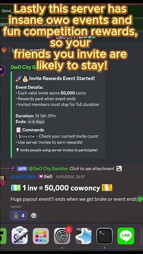 Insane OwO inv rewards server!!! | owo cowoncy method