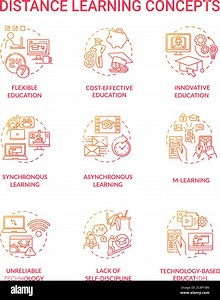 Distance learning concept icons set. Flexible education. Technology based education. E learning. Remote learning environment idea thin line RGB color Stock Vector Image & Art - Alamy
