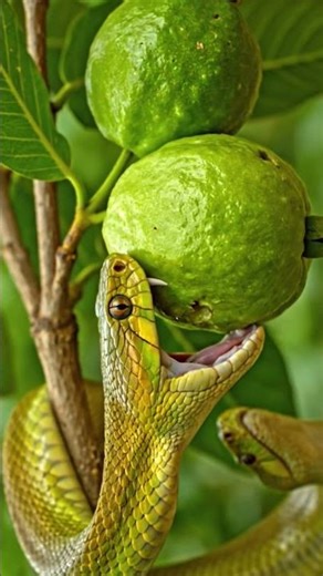 Python’s Perfect Bite on Guava | Cinematic Nature Close-up in 8K #slowlight #firstframe