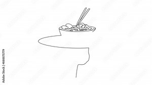 Animated self drawing of single one line drawing the waiter holds a food tray serving french fries. A dish made from shredded potatoes. Snack. Complementary food to main menu. Full length animation