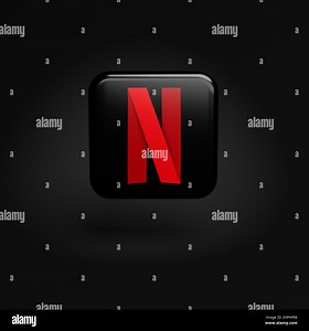 Logo of the on demand video site and app Netflix on a tile hovering over a seamless black background Stock Photo - Alamy