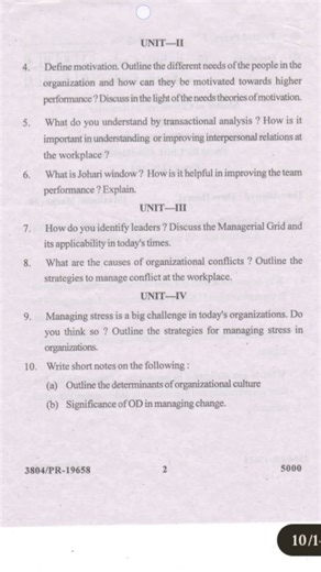 Organisation Theory and Behaviour 2022 Mcom1 Sem Question paper #organizationtheory#punjabuniversity