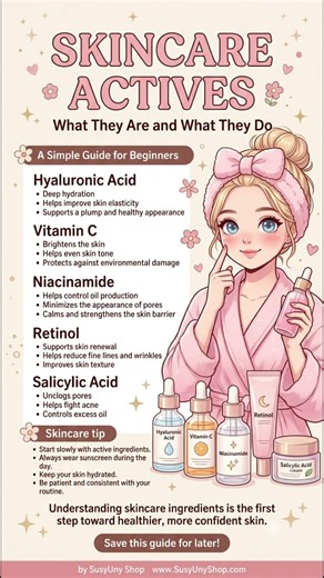 ✨ Skincare Actives Explained for Beginners | Hyaluronic Acid, Vitamin C & More #fyp #skincare n