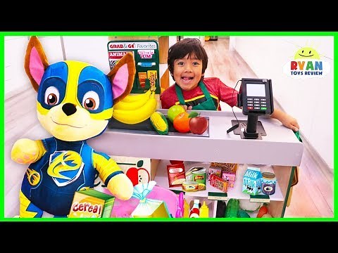 Ryan and Mighty Pups Paw Patrol Toys Pretend Play Grocery Store!