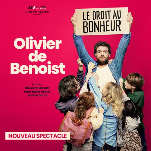 🔥 NOUVEAU SPECTACLE 🔥 OLIVIER DE BENOIST - LE DROIT AU BONHEUR 📅 JEUDI 30 AVRIL 2026 - 20h 📍 CHALON-SUR-SAÔNE (71) - Salle Marcel Sembat 📅 JEUDI 7 MAI 2026 - 20h 📍 TOUL (54) - Salle L'Arsenal 🎟 BILLETTERIE ✅ vos points de vente habituels (Fnac, Leclerc, Carrefour...) ✅ sur www.anim15.com ☎️ Infos / CE / Groupe / PMR : 03.83.19.15.15 | Anim15 Productions