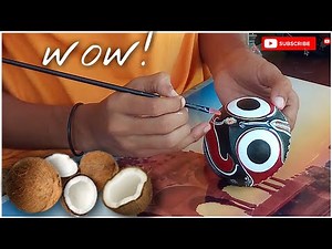 DIY # Coconut shell craft ideas/How to make paint with coconut shell/Coconut shell wall hanging ...