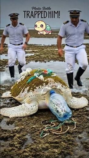 Navy Saves Albino Turtle from Plastic Trap on the Shoreline! 🐢✨#motherhood