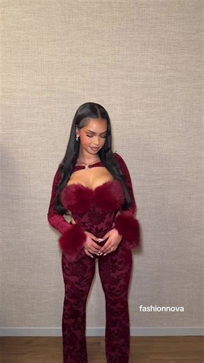 @Fashion Nova 🔎: Demi 3 Piece Faux Fur Trim Pant Set - Burgundy