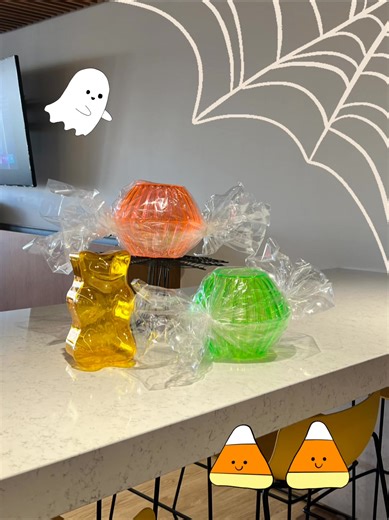 Last week I made these cute Halloween candies with bowls and basket bags from Dollar Tree for a cheap and easy decoration at the office. The gummy bear came filled with candy for another holiday and I repurposed it here. #dollartree #dollartreediy #halloweencandy #Halloween #halloweendecor | Petal Play Studio | Facebook