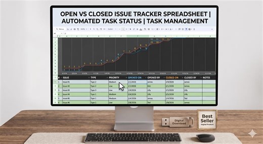 Open Vs Closed Issue Tracker Spreadsheet | Automated Task Status | Task Management - Etsy