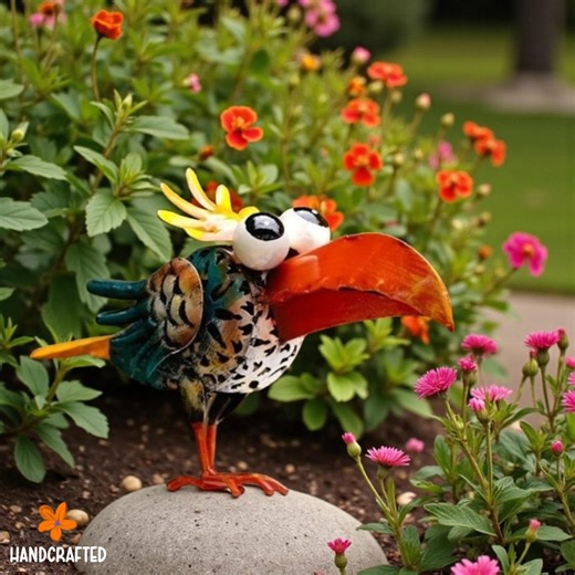 Hand-painted Metal Bird Sculpture – Whimsical Big Beak Garden Decor - Etsy