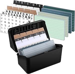 Colarr Index Card Holder with Dividers and 3x5'' Ruled Index Cards, Include 15 Index Card Dividers 200 Ruled Index Cards 3 Sheets Alphabet Stickers Index Card Organizer Box for Office Business