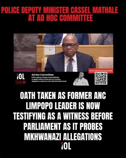 ▶️ NOW STREAMING🚨 Police deputy minister Cassel Mathale has taken the oath as he is now testifying as a witness before Parliament's Ad Hoc Committee, which is investigating allegations of political interference by Lt Gen Nhlanhla Mkhwanazi. https://youtu.be/WOlEaNjJNcs | IOL News