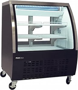 PEAKCOLD Curved Glass Meat and Seafood Display Showcase - 36” W Refrigerated Commercial Display Case for Fresh Fish, Sushi, Deli, and Cold Cuts; Stainless Steel, LED Lighting, Adjustable Shelves