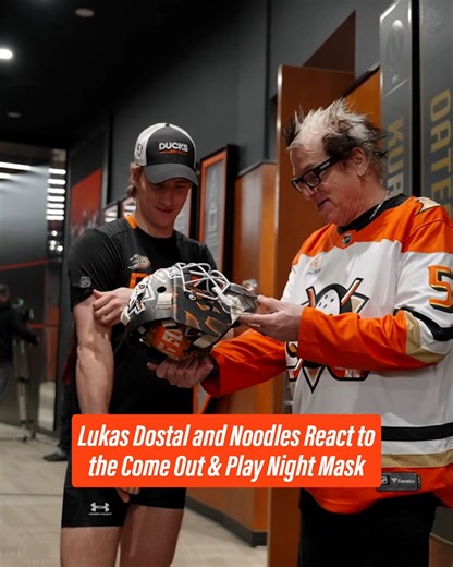 Dosty and Noodles love seeing their vision come to life! A special moment here before Come Out & Play Night with The Offspring. | Anaheim Ducks