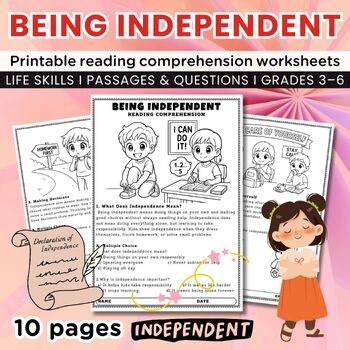 Being Independent Reading Comprehension Worksheets, SEL & Life Skills Activities