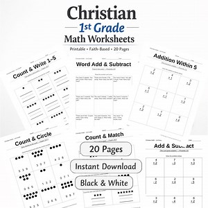 Christian 1st Grade Math Worksheets Printable Homeschool Math Addition Subtraction & Counting Faith-based PDF - Etsy