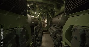Inside of a submarine with the engine and pressure gauge, Interior tour of combat submarine
