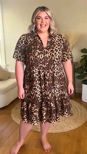 Chic Plus Size Leopard Print Puff Sleeve Dress for Summer