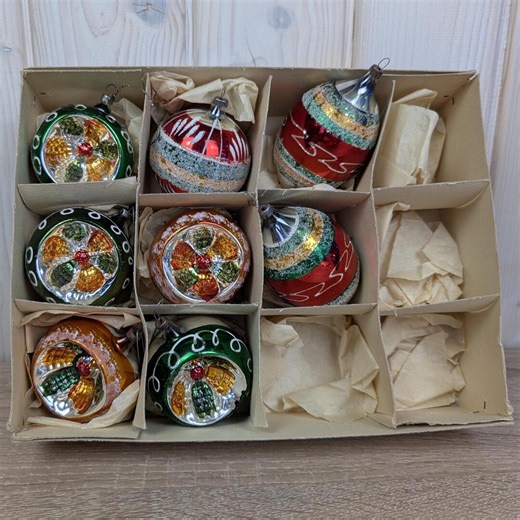 Colorful Indent Glass Ornaments, Christmas Baubles, German Style, Mid Century Vintage - Etsy