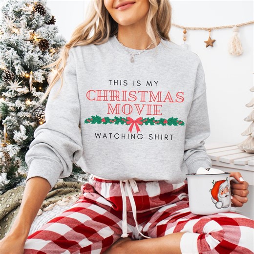 Christmas Movie Watching Sweatshirt, Holiday Sweater, Wreath Design, Xmas Crewneck Jumper, Winter Clothes, Cozy Pullover - Etsy