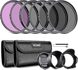 NEEWER 67mm Lens Filter Kit: UV, CPL, FLD, ND2, ND4, ND8, Lens Hood and Lens Cap Compatible with Canon Nikon Sony Panasonic DSLR Cameras with 67mm Lens