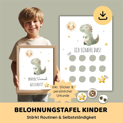 Reward Chart for Children, Reward System With Stickers and Certificate | Dino | Routine Plan | Dinosaurs | Montessori | PDF Download - Etsy