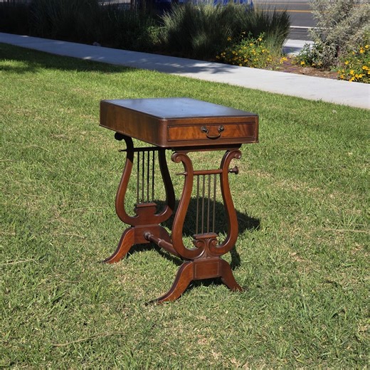 Vintage Fine Arts Furn Co. All-wood Harp Table - Lyre Leg Side Table With Drawer - Etsy