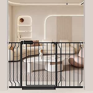Extra Wide Baby Gate Black 48-53 Inch Wide, Walk Through Pressure Mounted No Drill Large Tension Gate for Pet and Kids