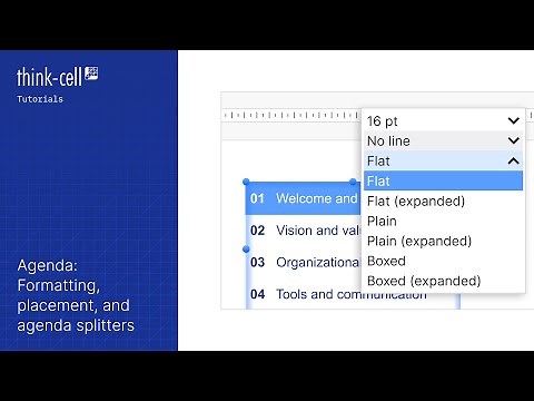 Agenda: Formatting, placement, and agenda splitters (think-cell tutorials)