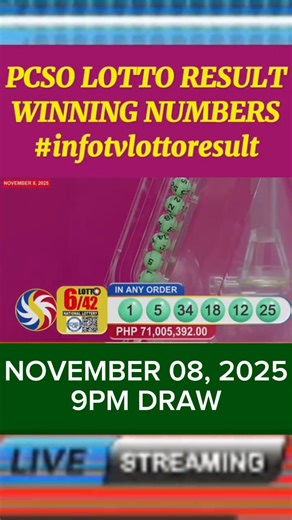 infotvreels: 9PM Draw - November 08, 2025 Lotto PH Winning Numbers #lottoresulttoday #PCSOLottoResultToday | Information TV Educational