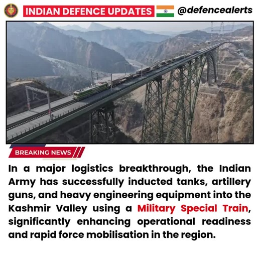 IDU on Instagram: "🔴In a major logistics breakthrough, the Indian Army has successfully inducted tanks, artillery guns, and heavy engineering equipment into the Kashmir Valley using a Military Special Train, significantly enhancing operational readiness and rapid force mobilisation in the region."