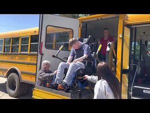 Sam getting off the school bus lift after school 5.26.23 @ onthatnote