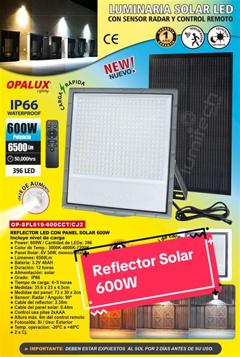 Reflector solar LED 600W ☀️ Sensor inteligente que reduce la luz cuando no hay movimiento y aumenta su brillo al detectar presencia. También cuenta con modo de iluminación continua. Ideal para patios, estacionamientos y negocios. Disponible en Lumitech. #Lumitech #ReflectorSolar #EnergiaSolar #IluminacionLED #PanelSolar